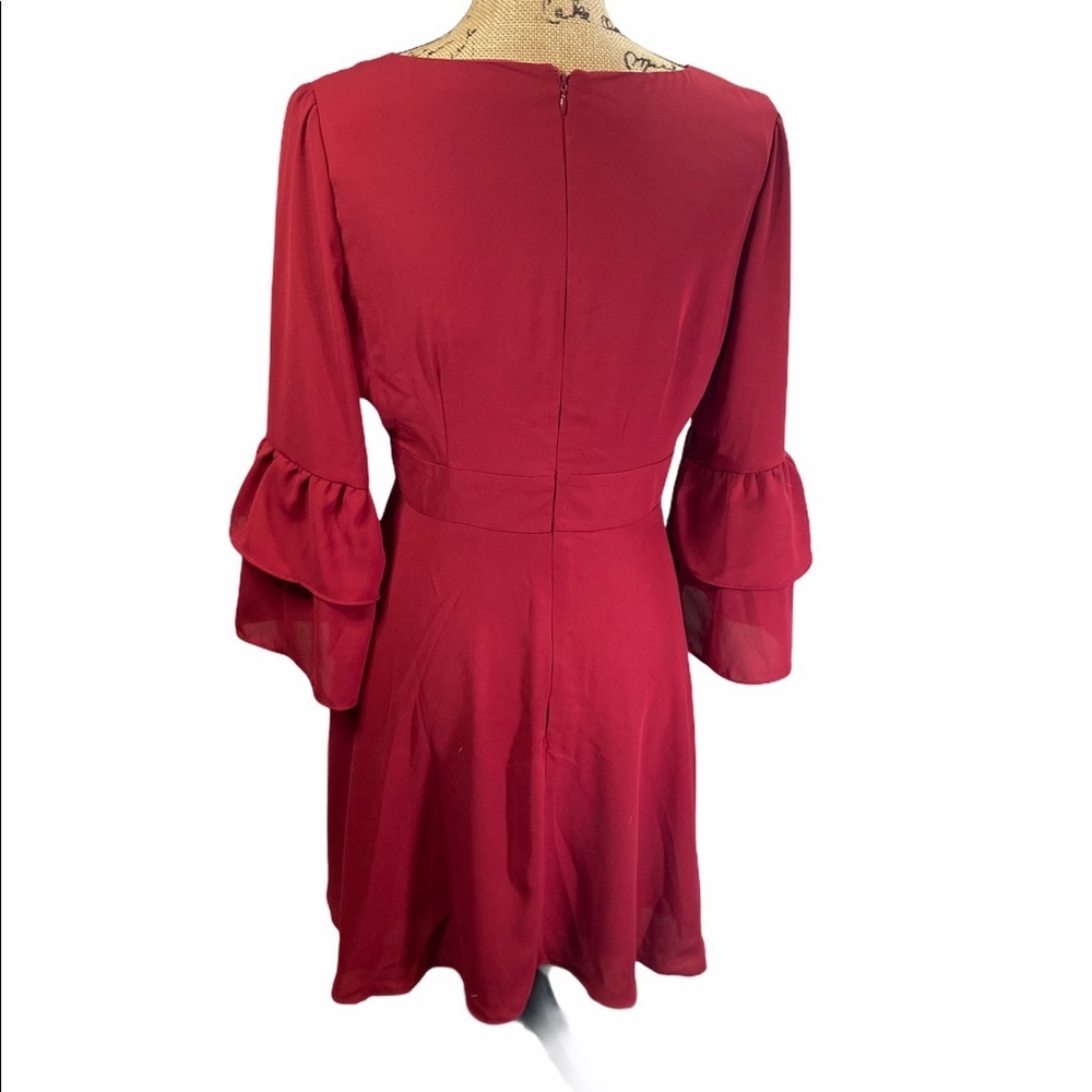 BB Dakota Dark Red Dress V neck Sz 10 - Picture 2 of 12